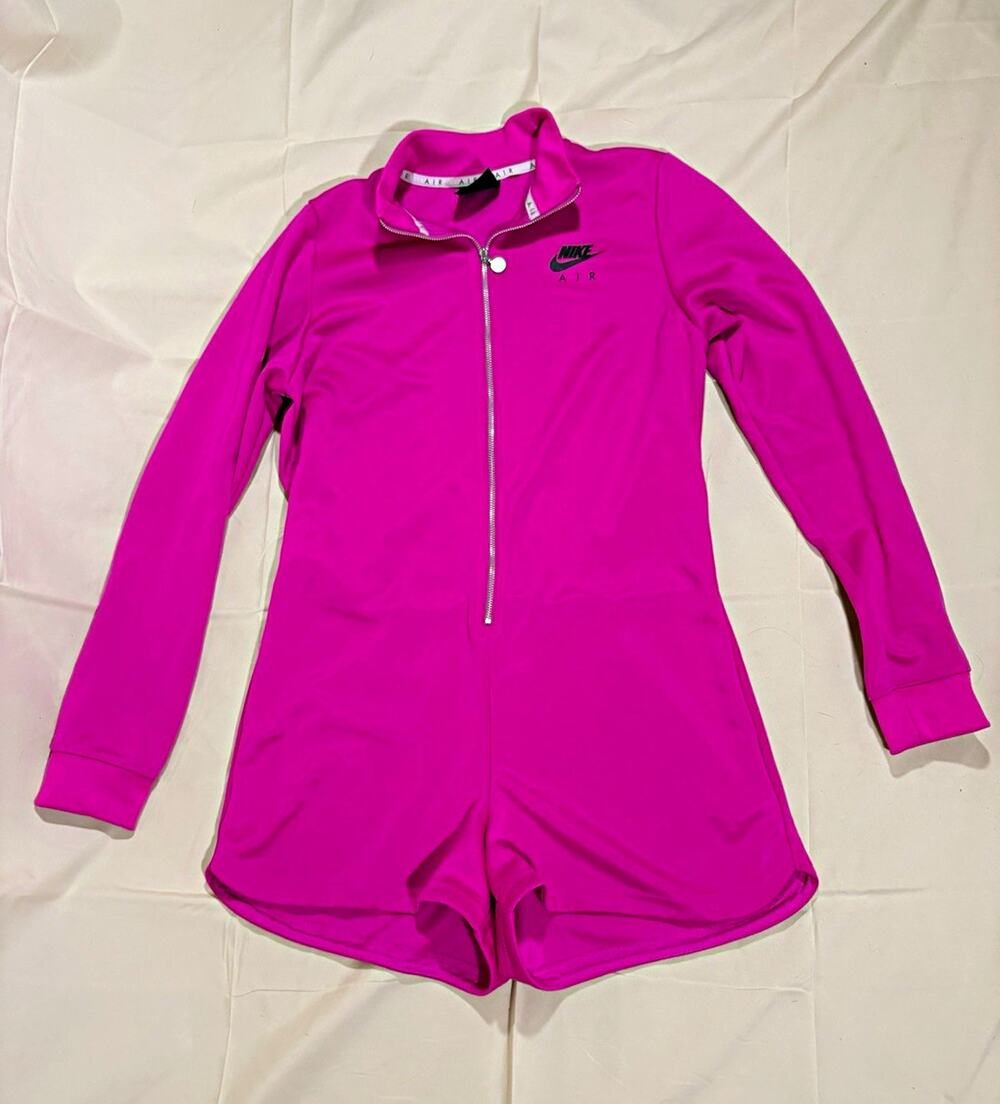 Nike Air Women’s Pink Solid Long Sleeve Zip Front Romper Logo Size M